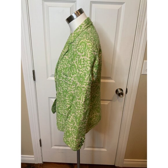 J. Crew Green Tan Floral Embroidered Linen Blazer, Size 10 - Picture 4 of 6